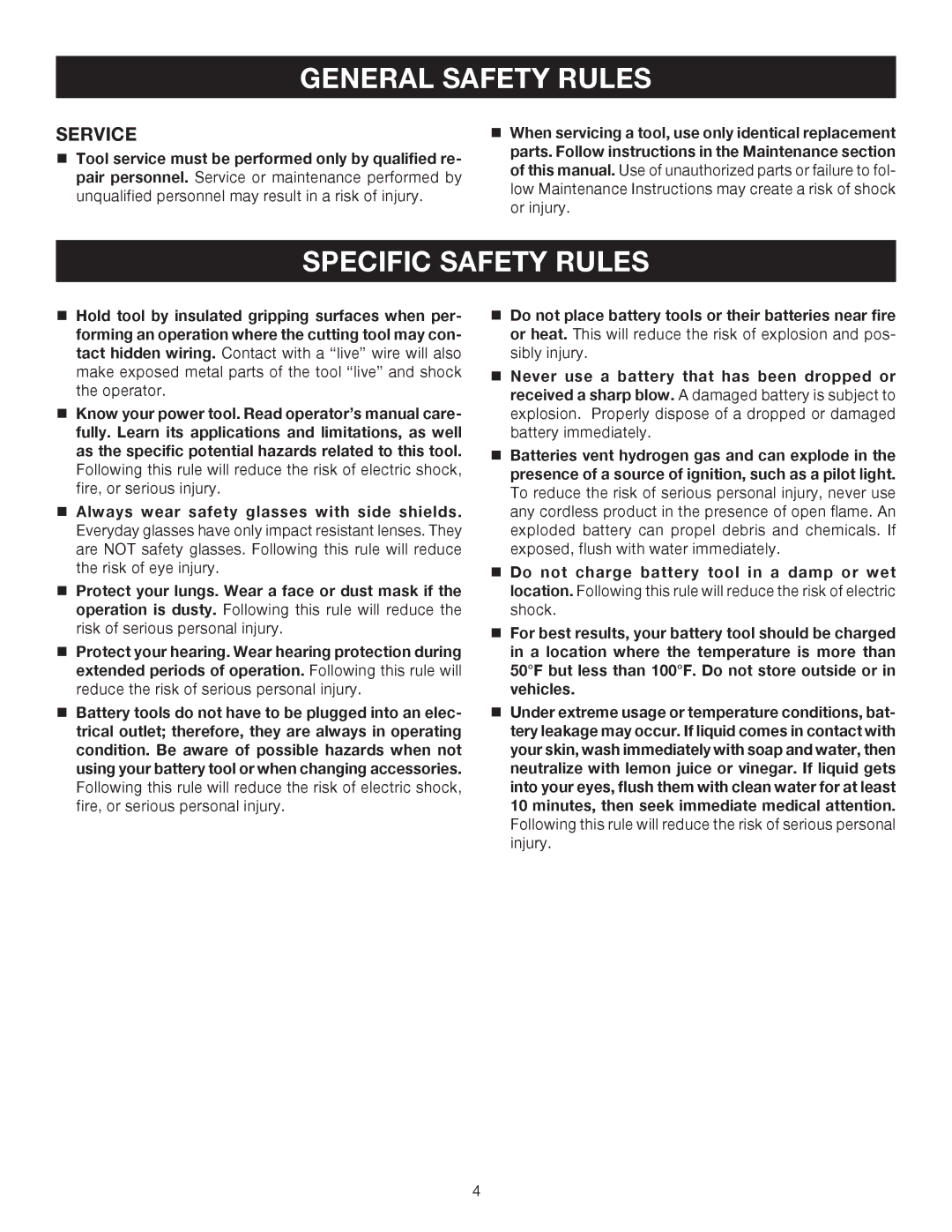 Ryobi HP496, HP412 manual Specific Safety Rules, Service 