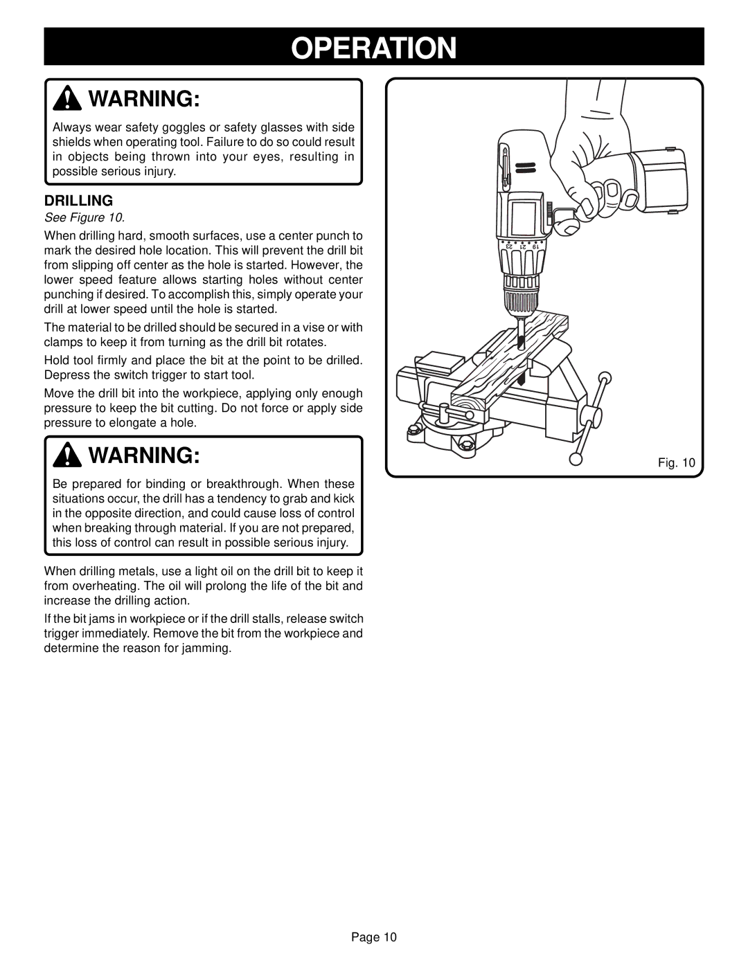 Ryobi HP61 manual Drilling 