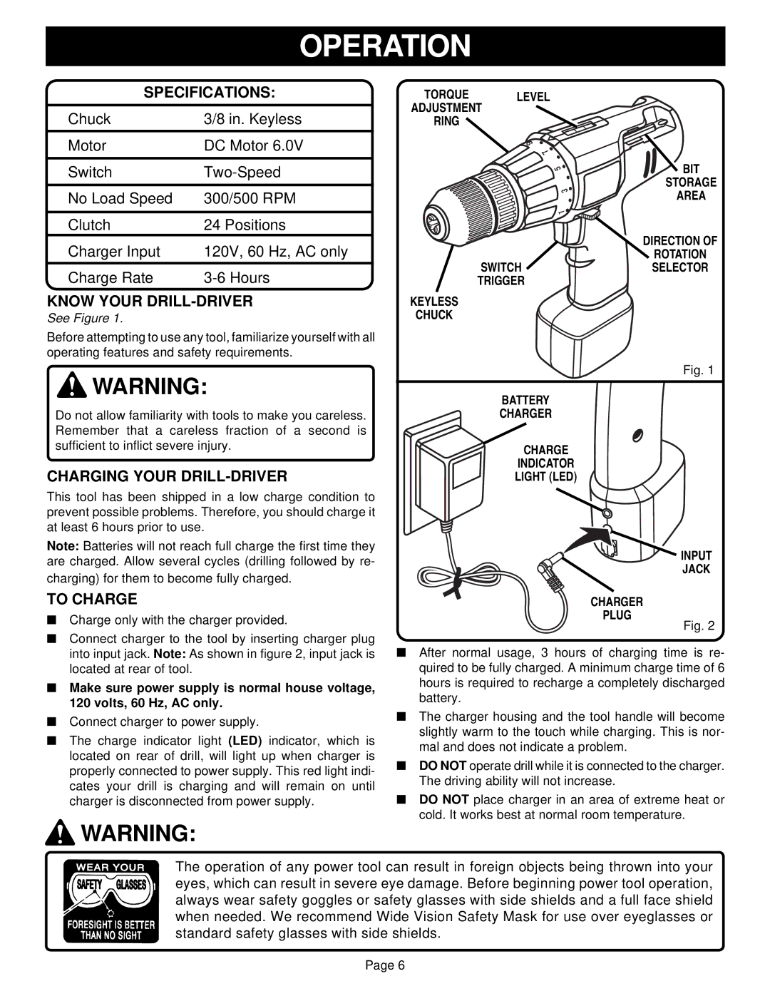 Ryobi HP61 manual Operation, Specifications, Know Your DRILL-DRIVER, Charging Your DRILL-DRIVER, To Charge 