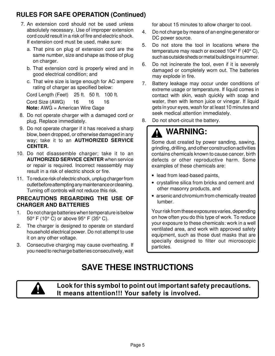 Ryobi HP61 manual Precautions Regarding the USE of Charger and Batteries, Center 