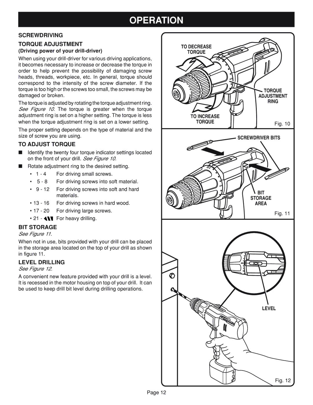 Ryobi HP62, HP722 manual Screwdriving Torque Adjustment, To Adjust Torque, Level Drilling 