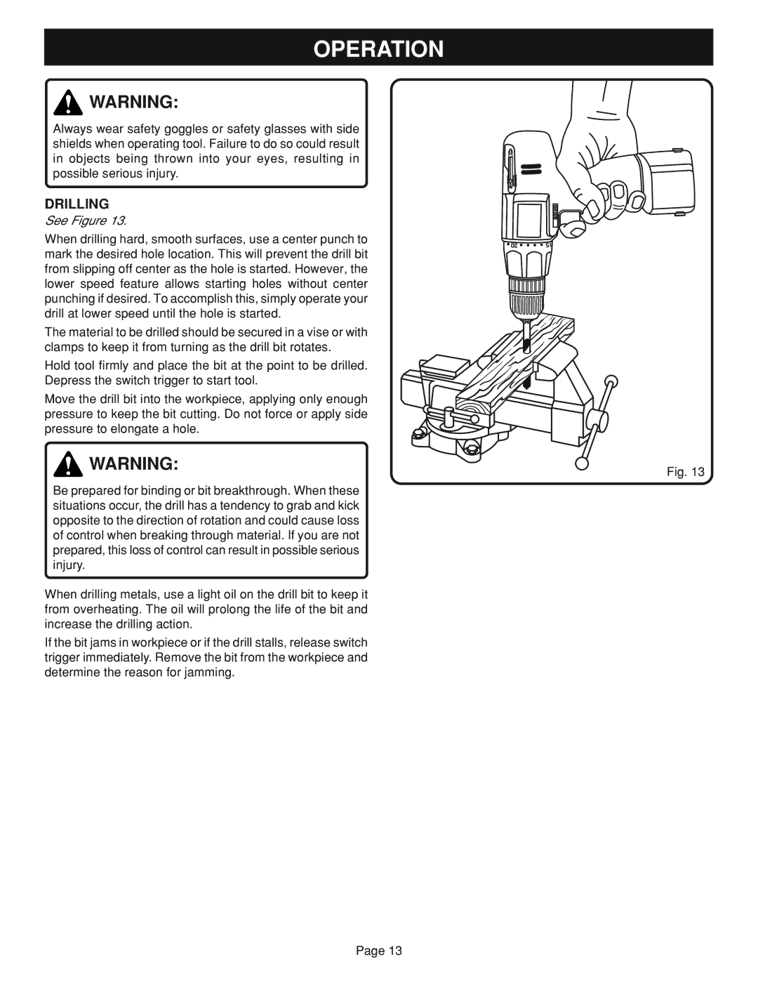 Ryobi HP722, HP62 manual Drilling 