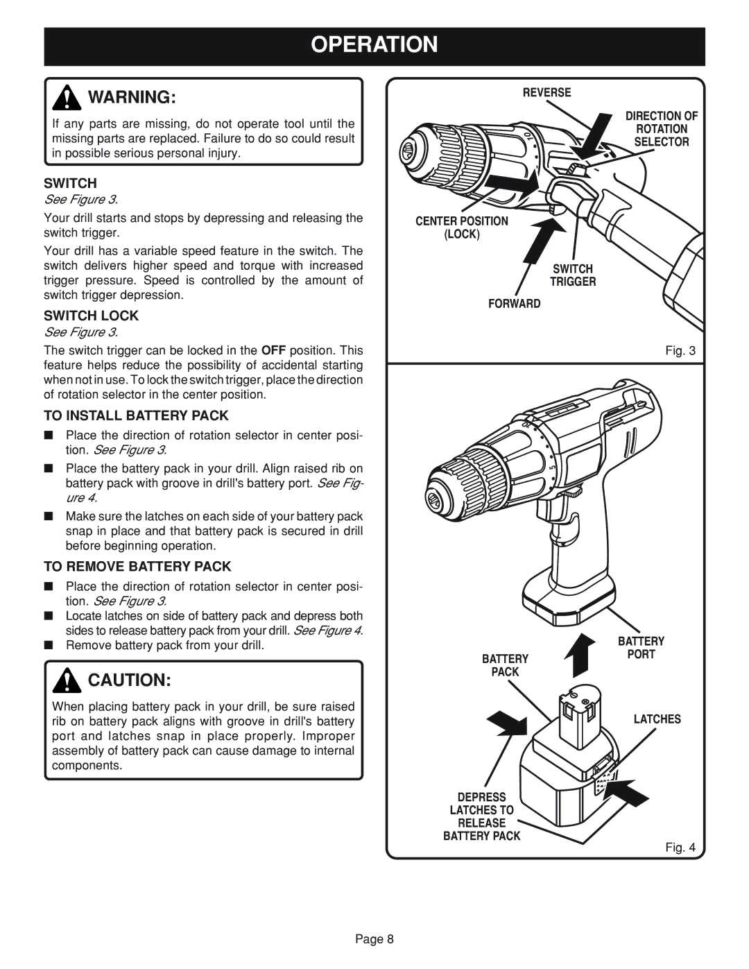 Ryobi HP962, HP1202M manual Switch Lock, To Install Battery Pack, To Remove Battery Pack 