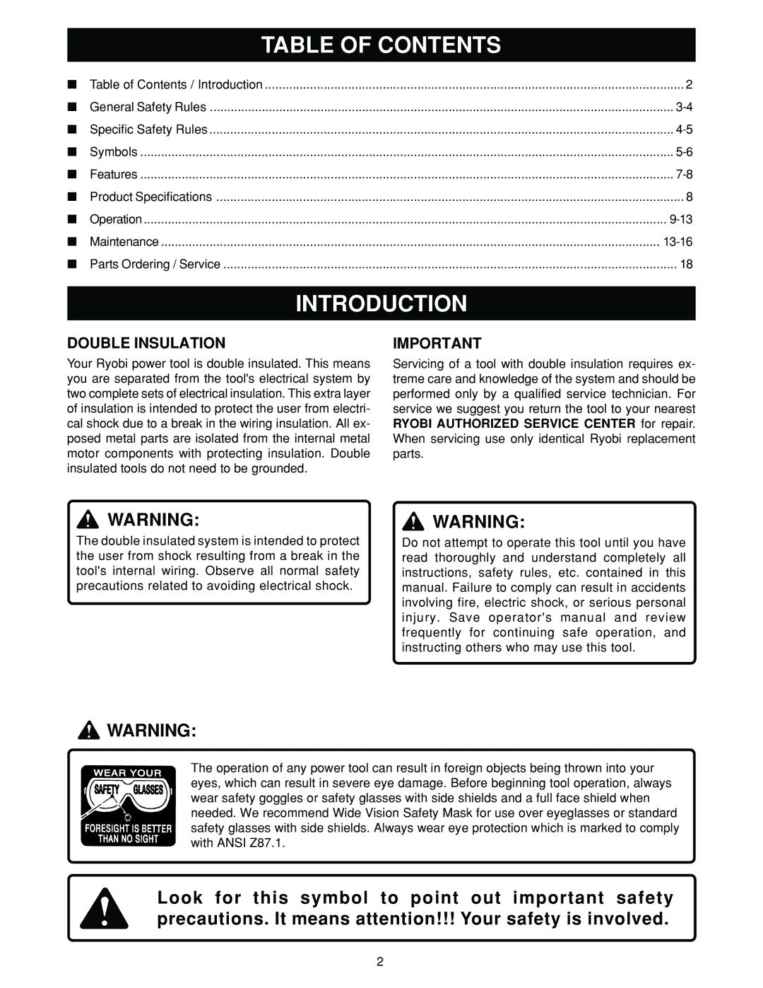 Ryobi HPL50 manual Table of Contents, Introduction 