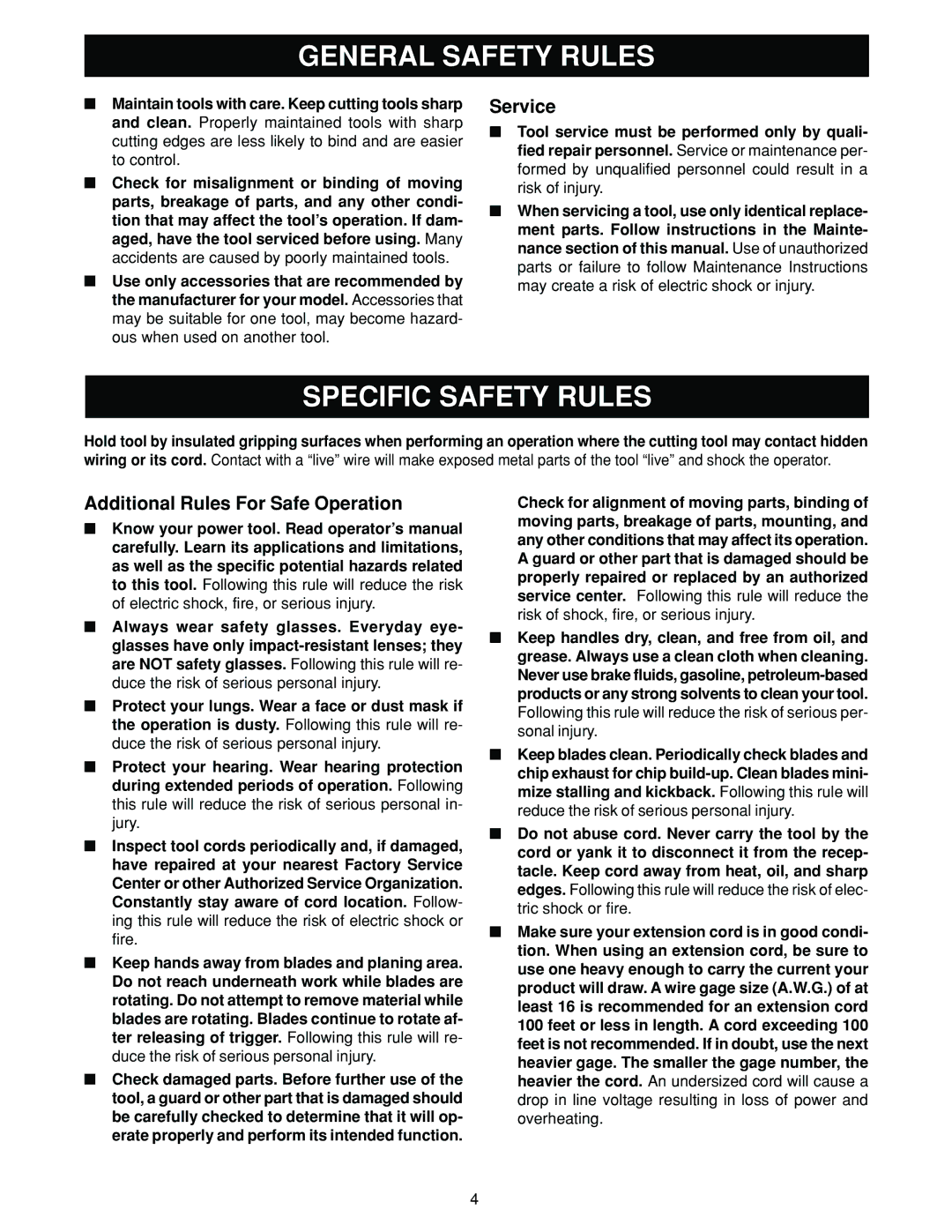 Ryobi HPL50 manual Specific Safety Rules, Service 