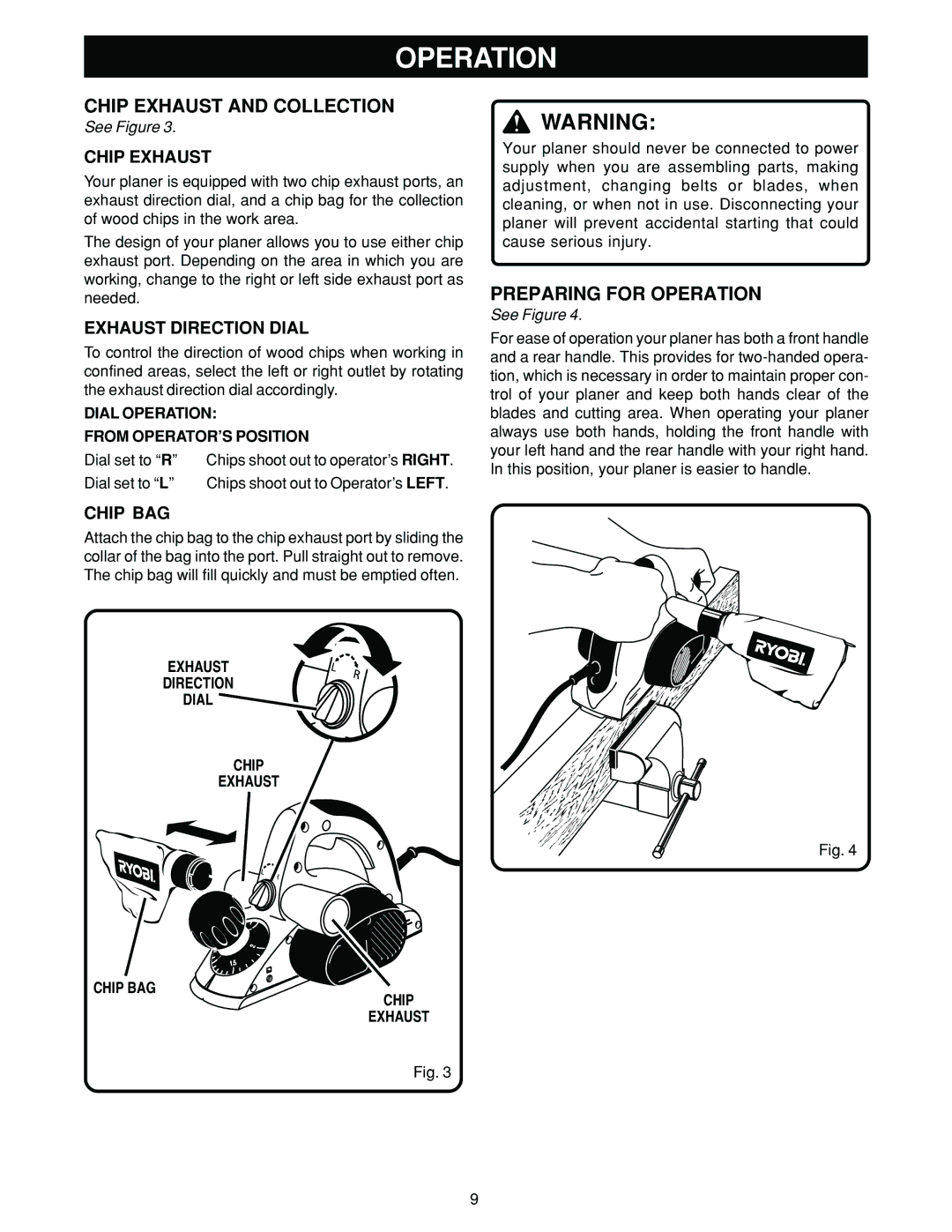 Ryobi HPL50 manual Chip Exhaust and Collection, Preparing for Operation 