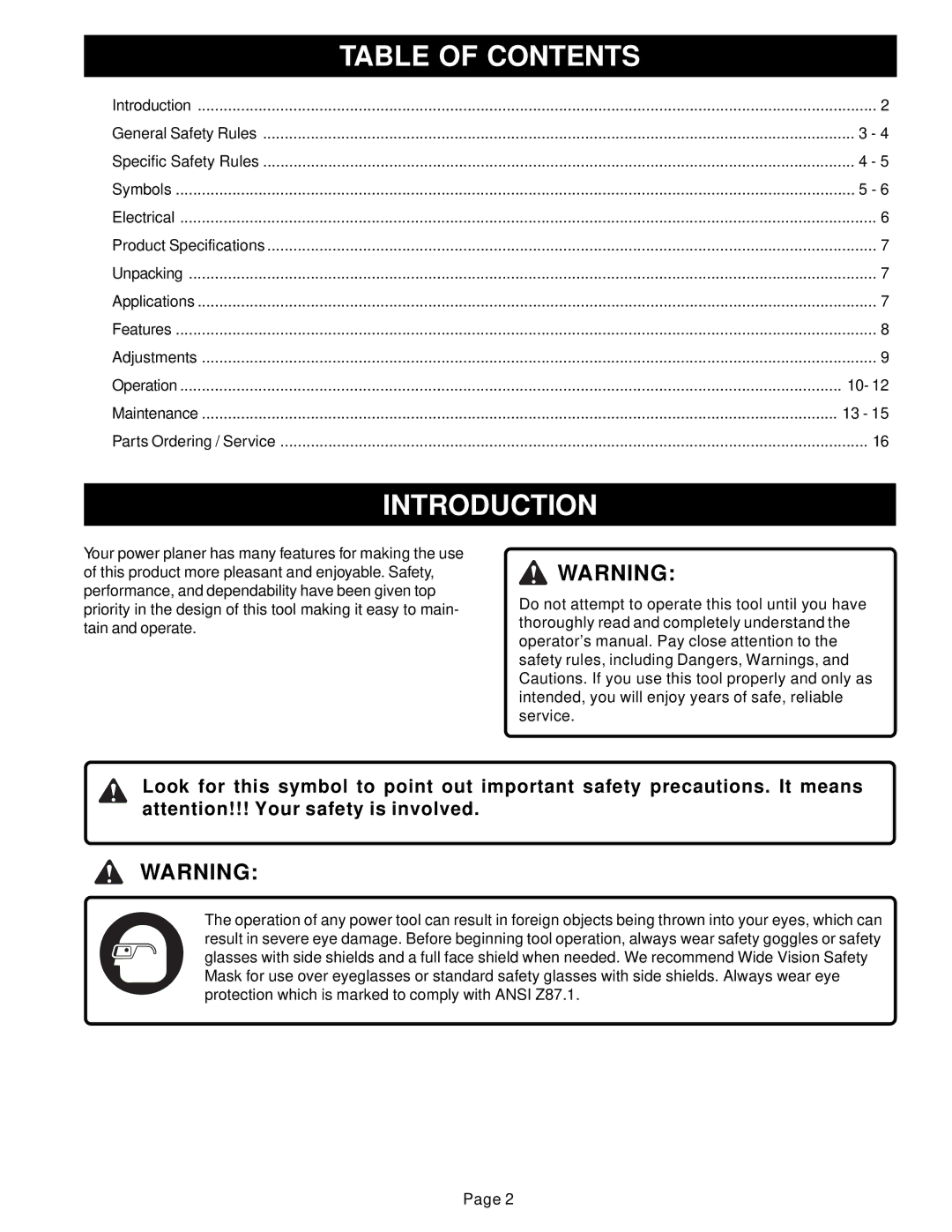 Ryobi HPL51 manual Table of Contents, Introduction 