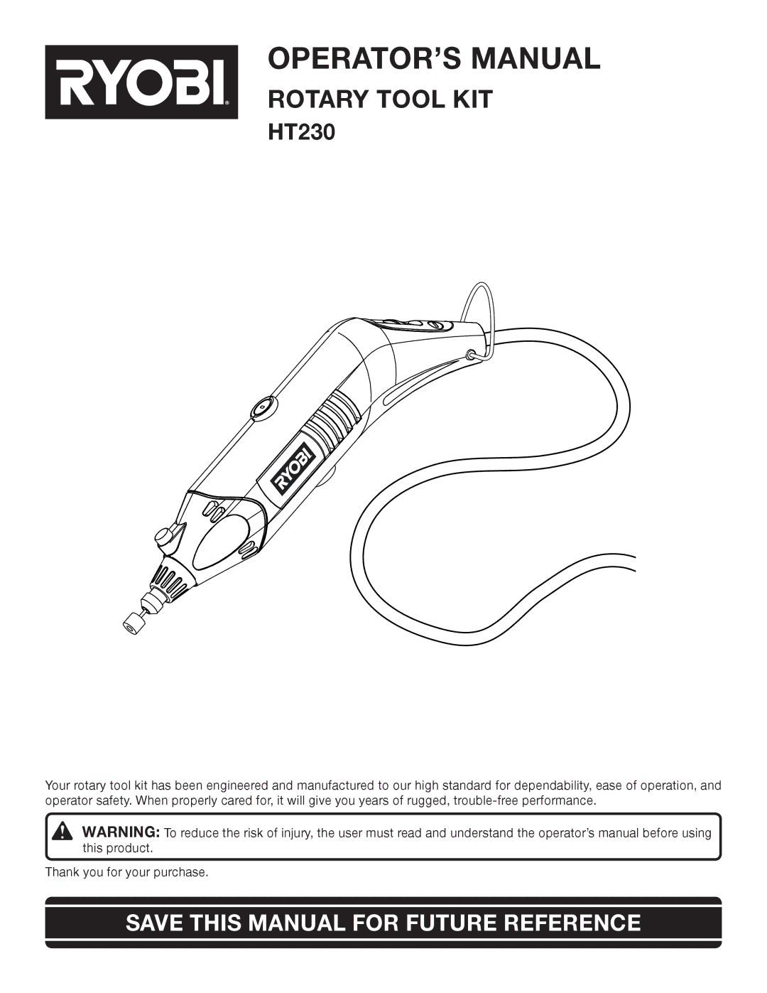 Ryobi HT230 manual OPERATOR’S Manual, Save this Manual for Future Reference 