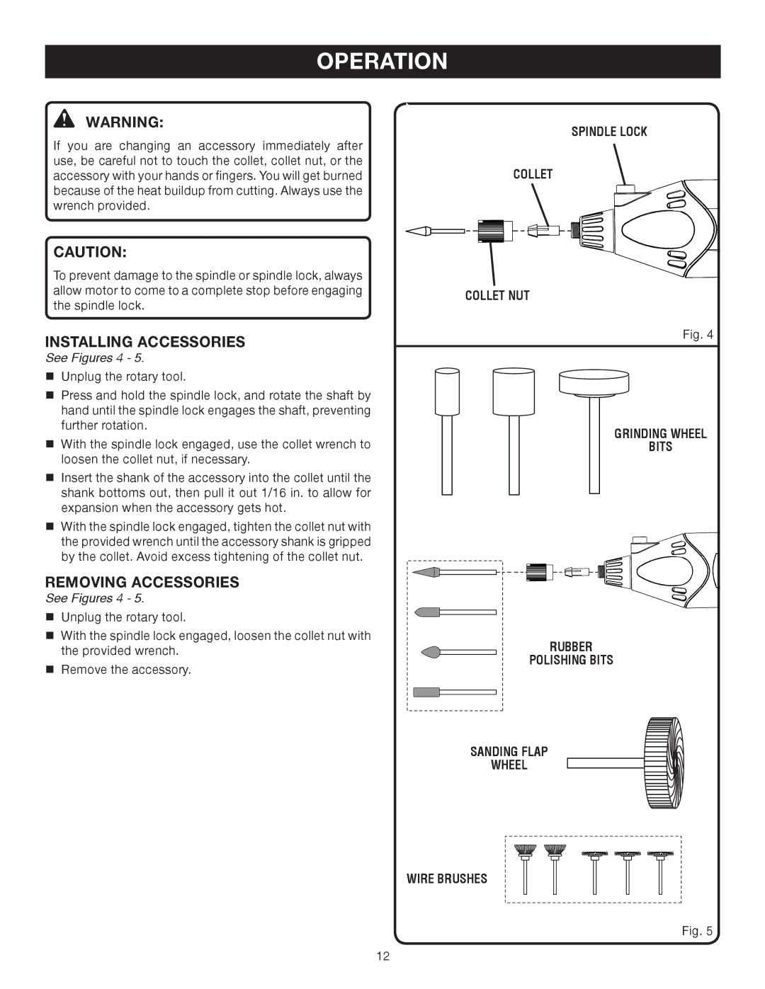 Ryobi HT230 manual Installing Accessories, Removing Accessories, See Figures 4 