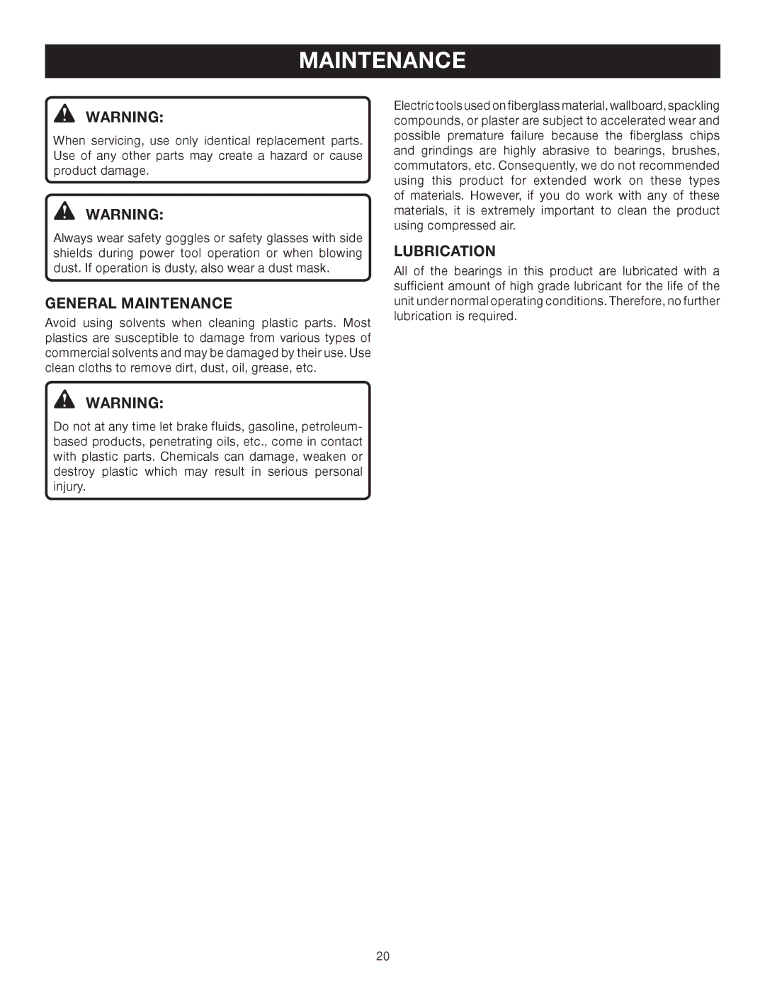 Ryobi HT230 manual General Maintenance, Lubrication 