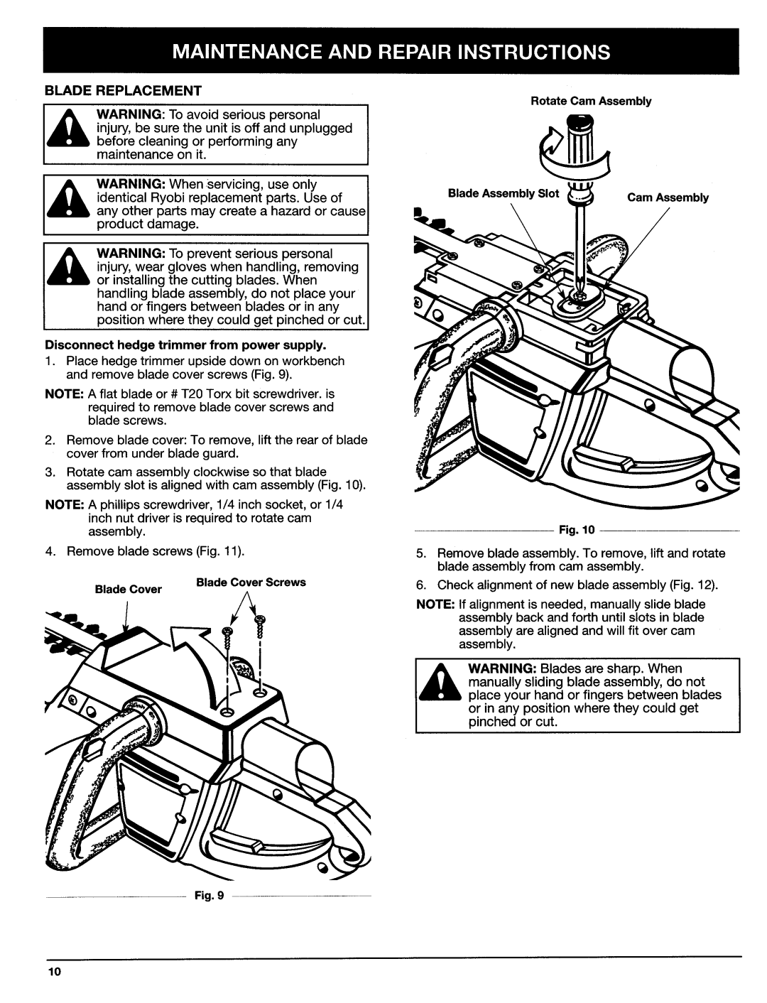 Ryobi HT920Dr, HT924Dr manual 