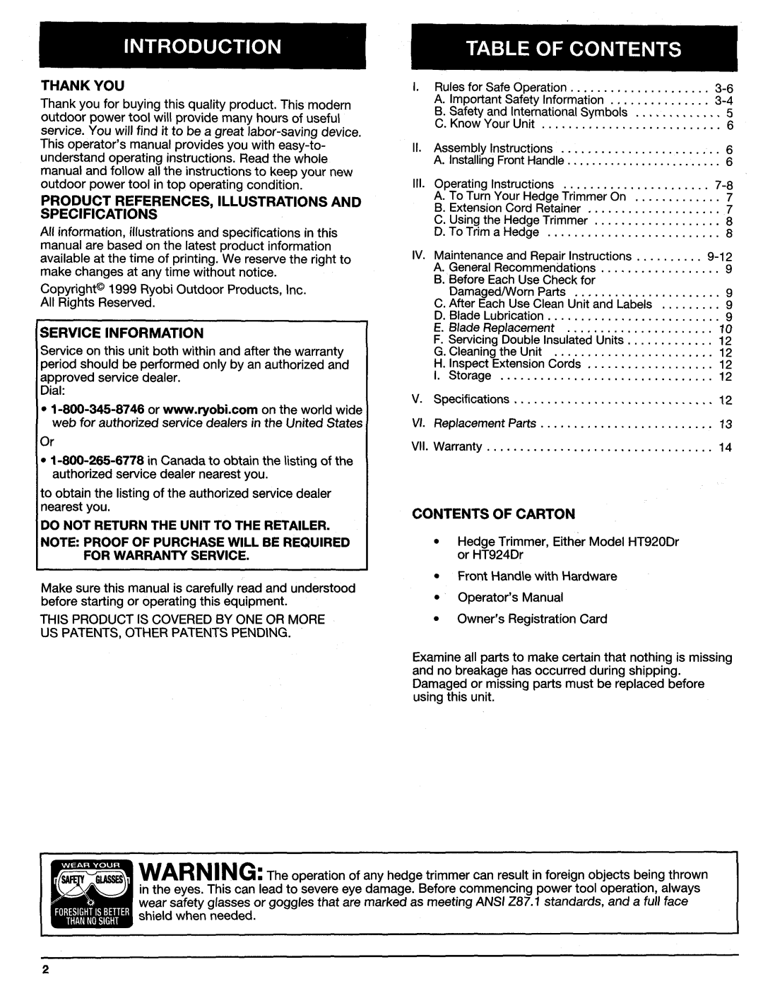 Ryobi HT920Dr, HT924Dr manual 