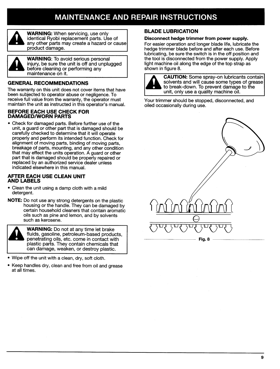 Ryobi HT924Dr, HT920Dr manual 