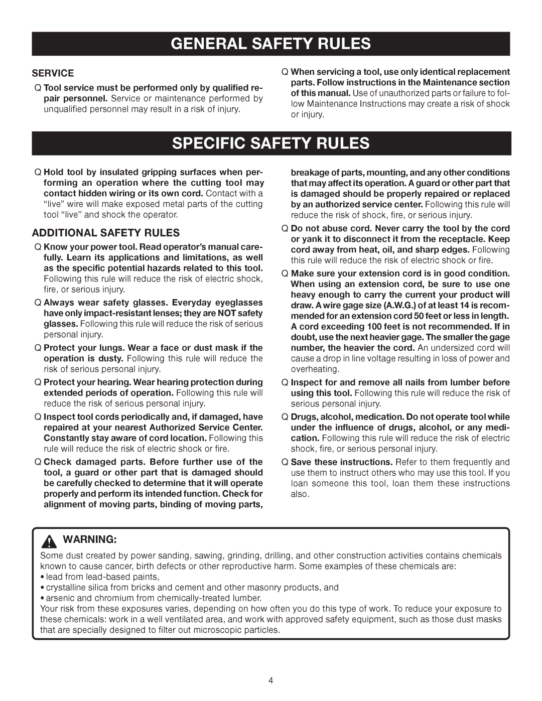 Ryobi Jig Saw manual Specific Safety Rules, Additional Safety Rules 