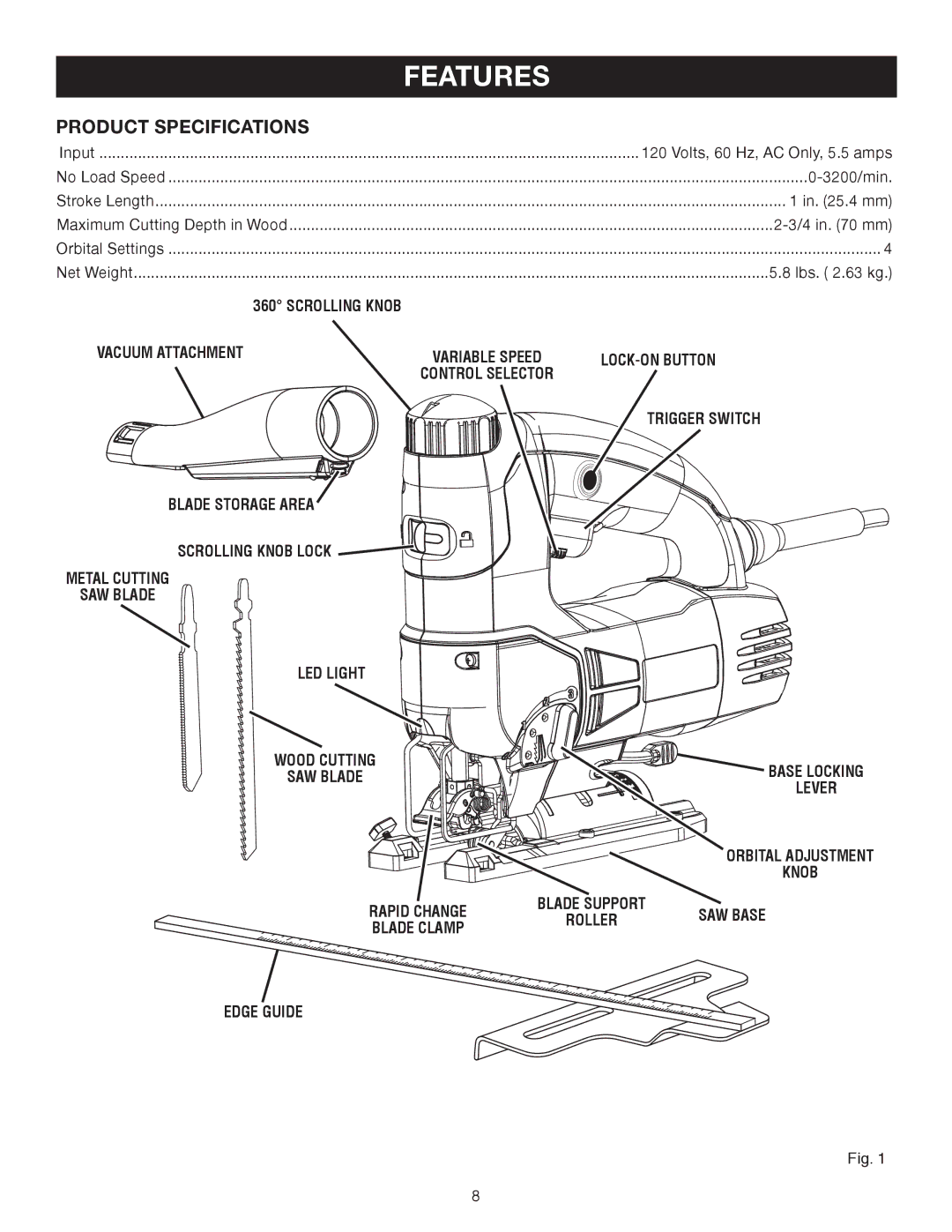 Ryobi Jig Saw manual Features, Product Specifications 