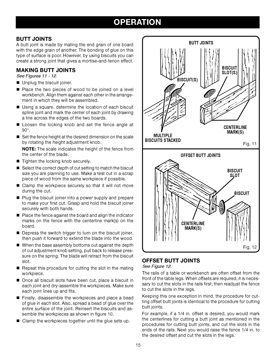 Ryobi JM82 manual Making Butt Joints, Offset Butt Joints, See Figures 11 