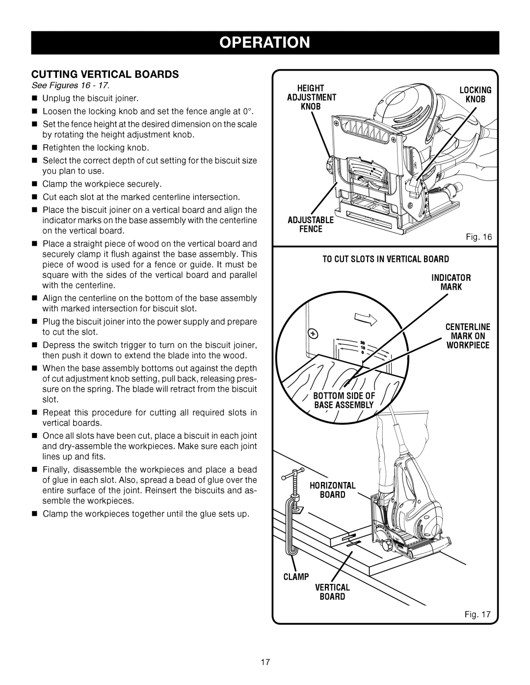 Ryobi JM82 manual Cutting Vertical Boards, See Figures 16 