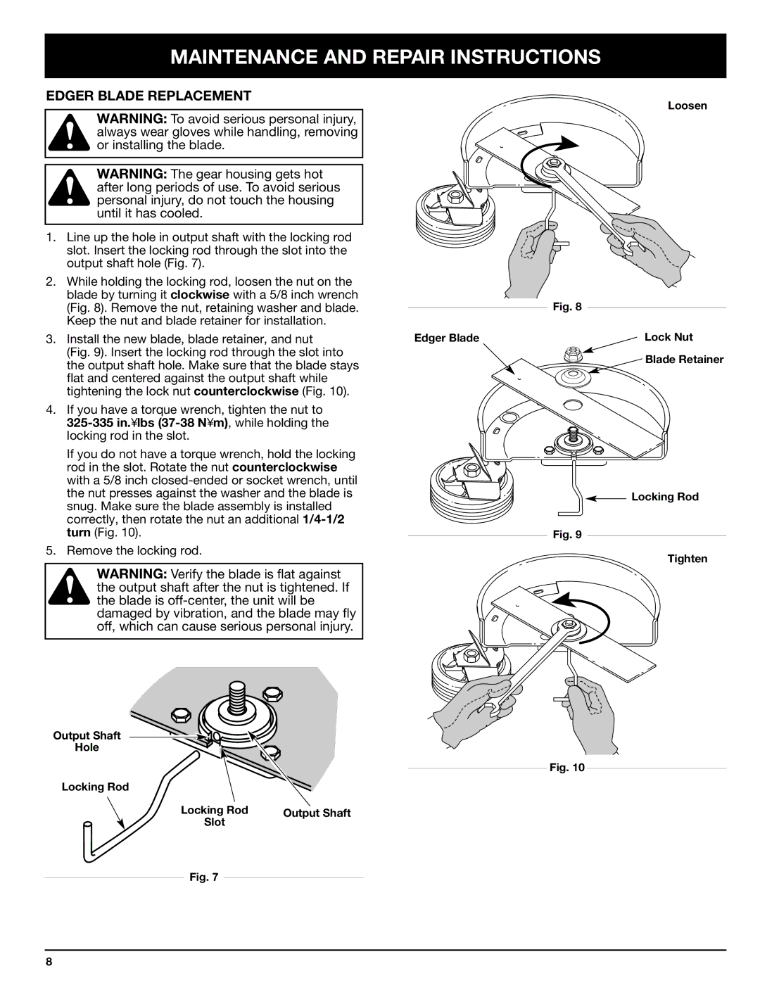 Ryobi LE720r manual Maintenance and Repair Instructions, Edger Blade Replacement 