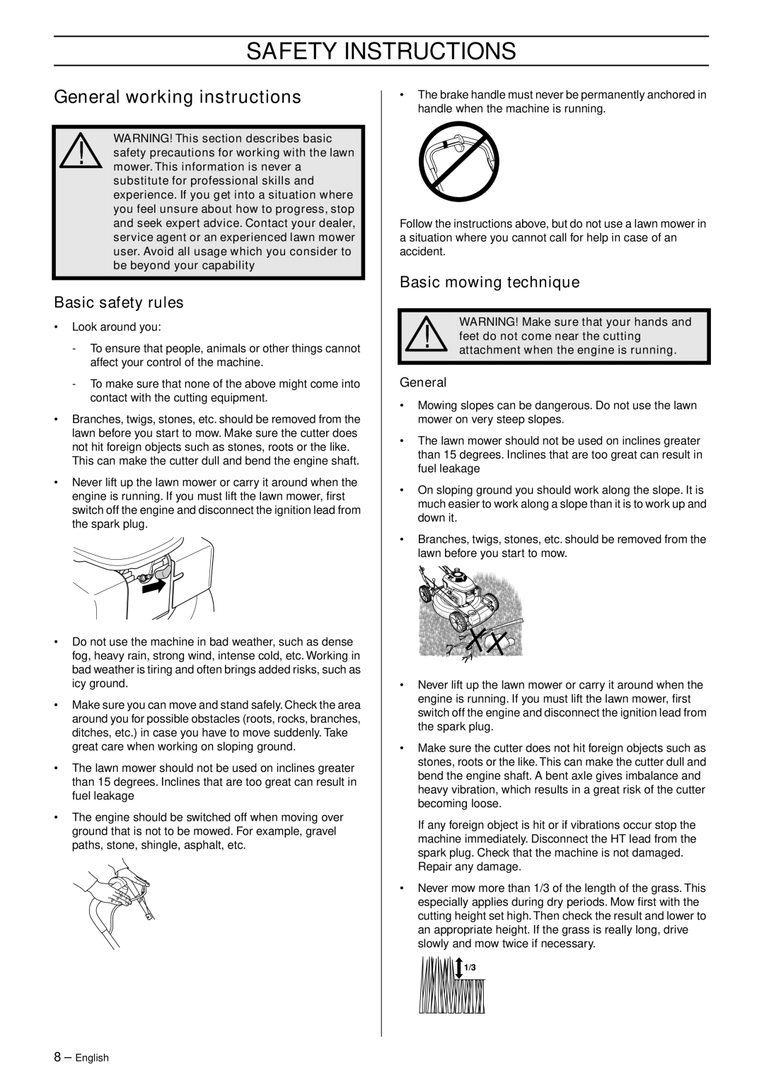 Ryobi M53 S Pro, M48 Pro manual General working instructions, Basic safety rules, Basic mowing technique 