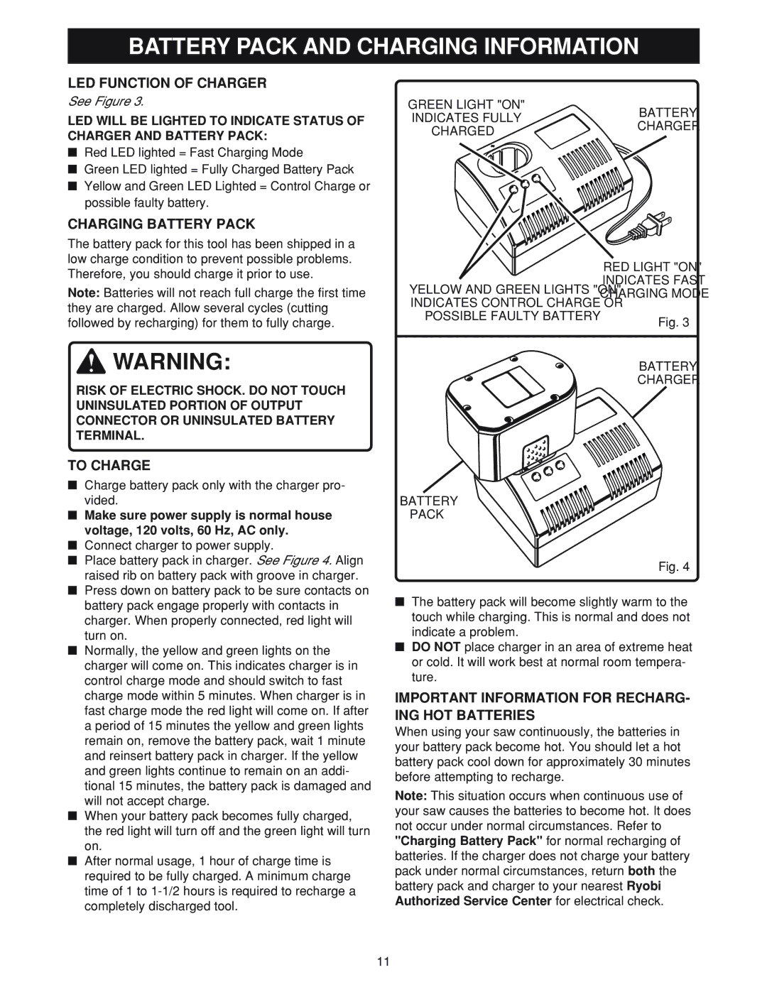 Ryobi MS180 warranty Battery Pack and Charging Information, LED Function of Charger, Charging Battery Pack, To Charge 