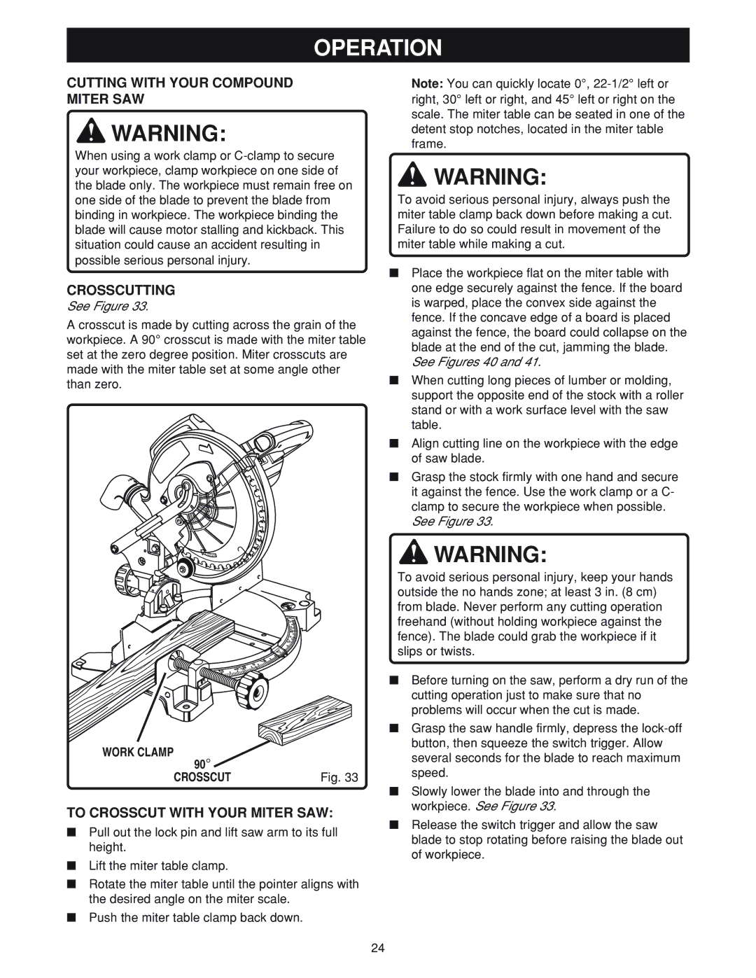 Ryobi MS180 warranty Cutting with Your Compound Miter SAW, Crosscutting, To Crosscut with Your Miter SAW 