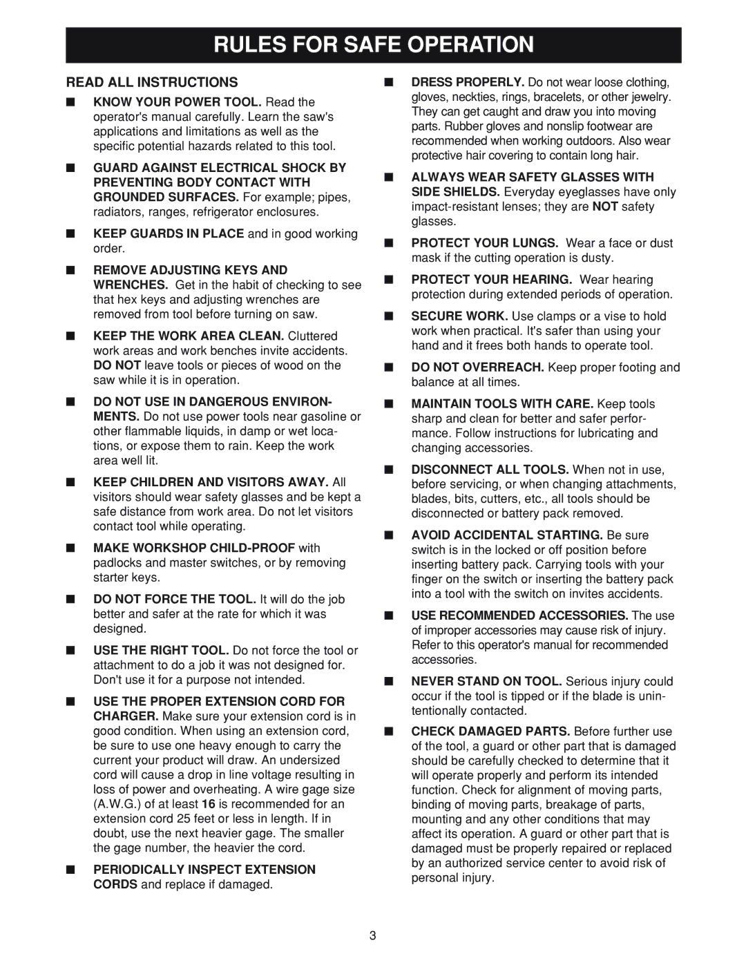 Ryobi MS180 warranty Rules for Safe Operation, Read ALL Instructions 