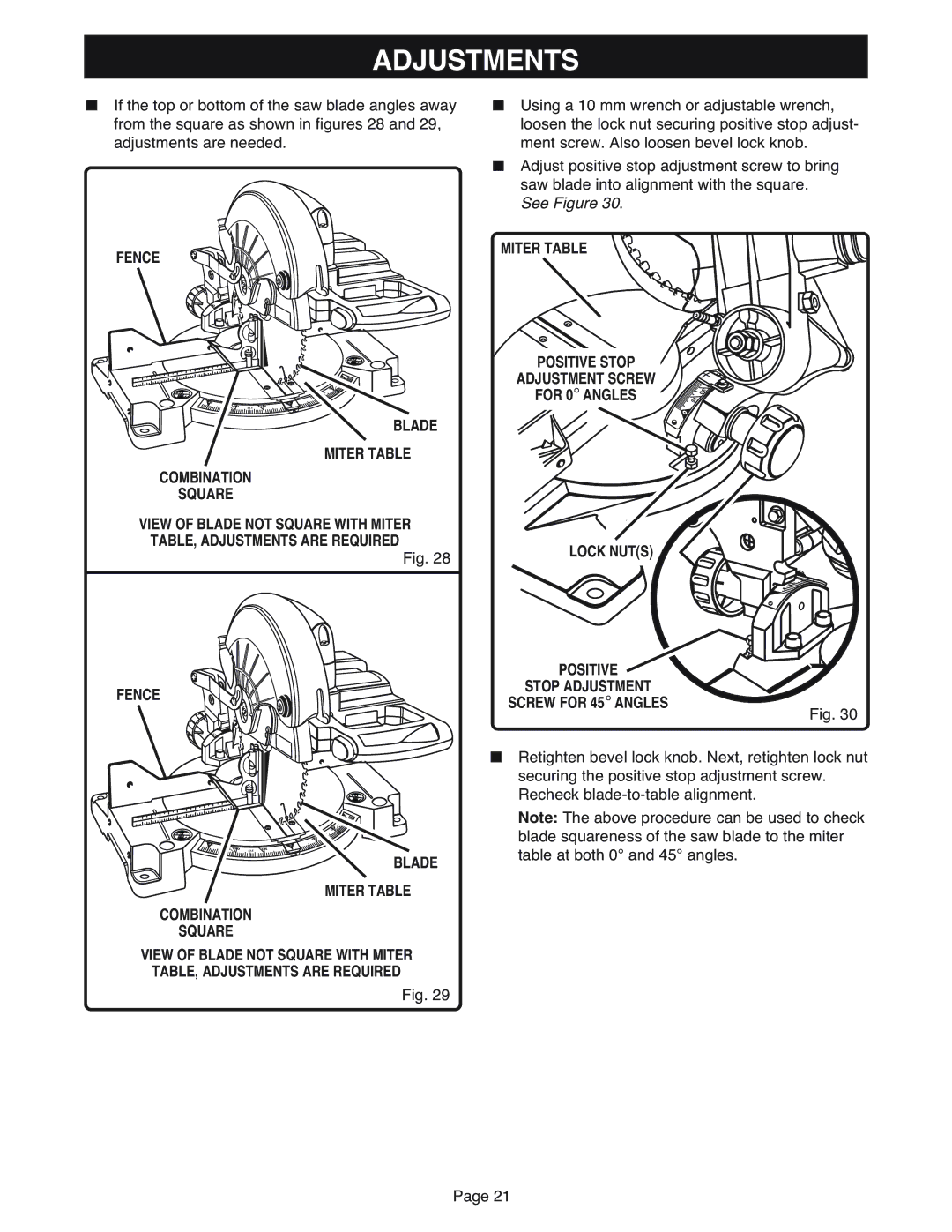 Ryobi MS181 warranty Blade Miter Table Combination Square, Lock Nuts Positive Stop Adjustment Screw for 45 Angles 