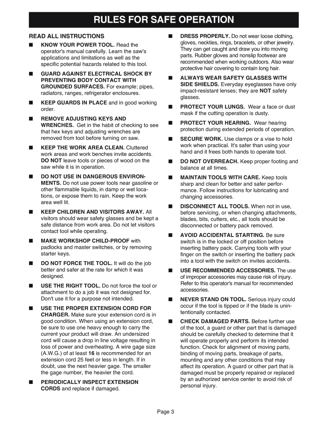 Ryobi MS181 warranty Rules for Safe Operation, Read ALL Instructions 