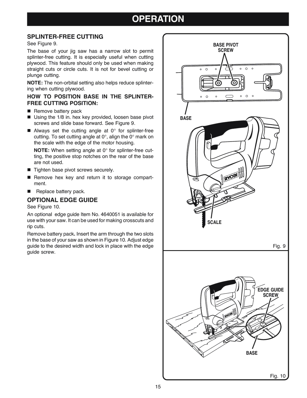 Ryobi OJ1802 manual SPLINTER-FREE Cutting, Optional Edge Guide 