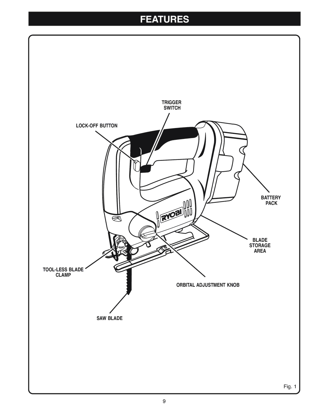 Ryobi OJ1802 manual Features 