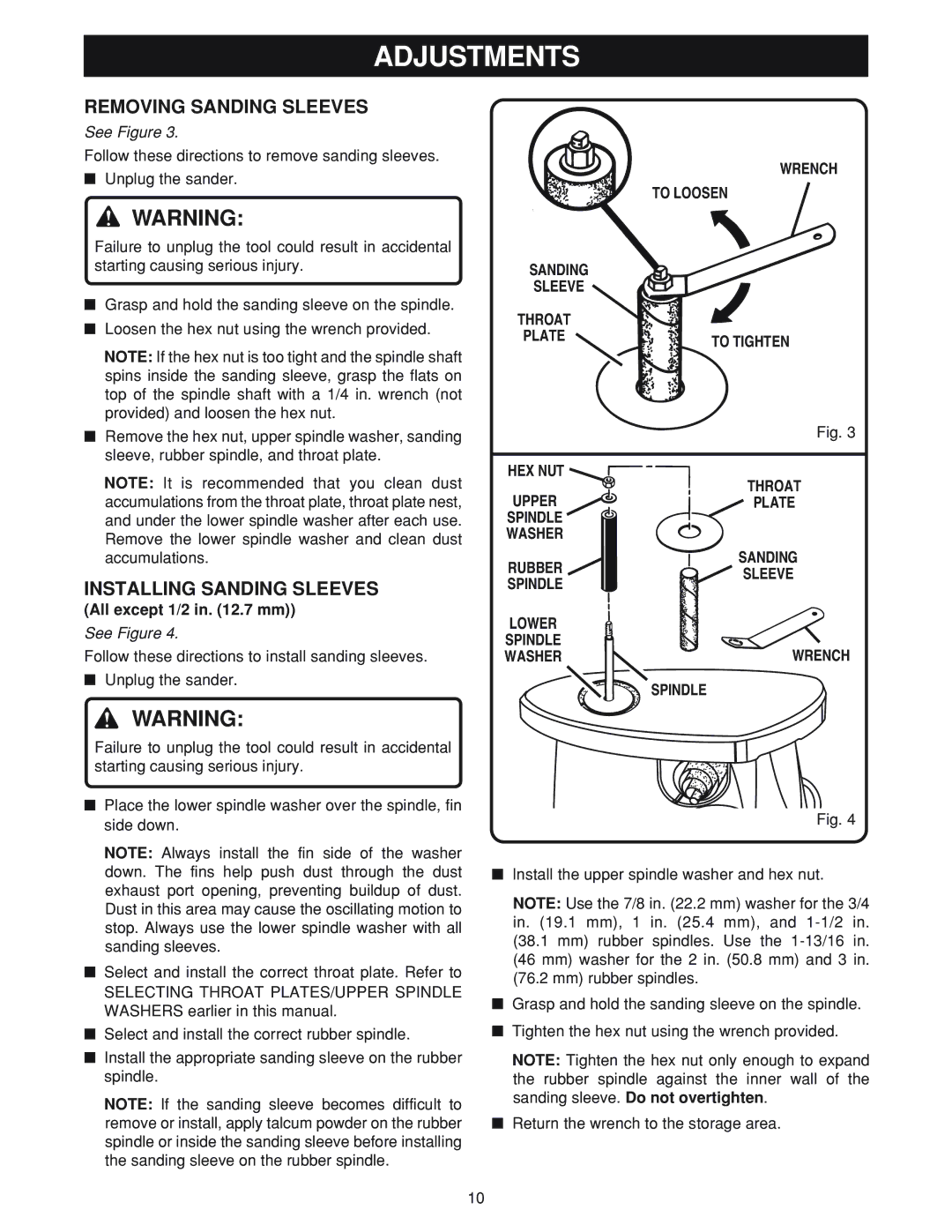 Ryobi OSS500 manual Removing Sanding Sleeves, Installing Sanding Sleeves 