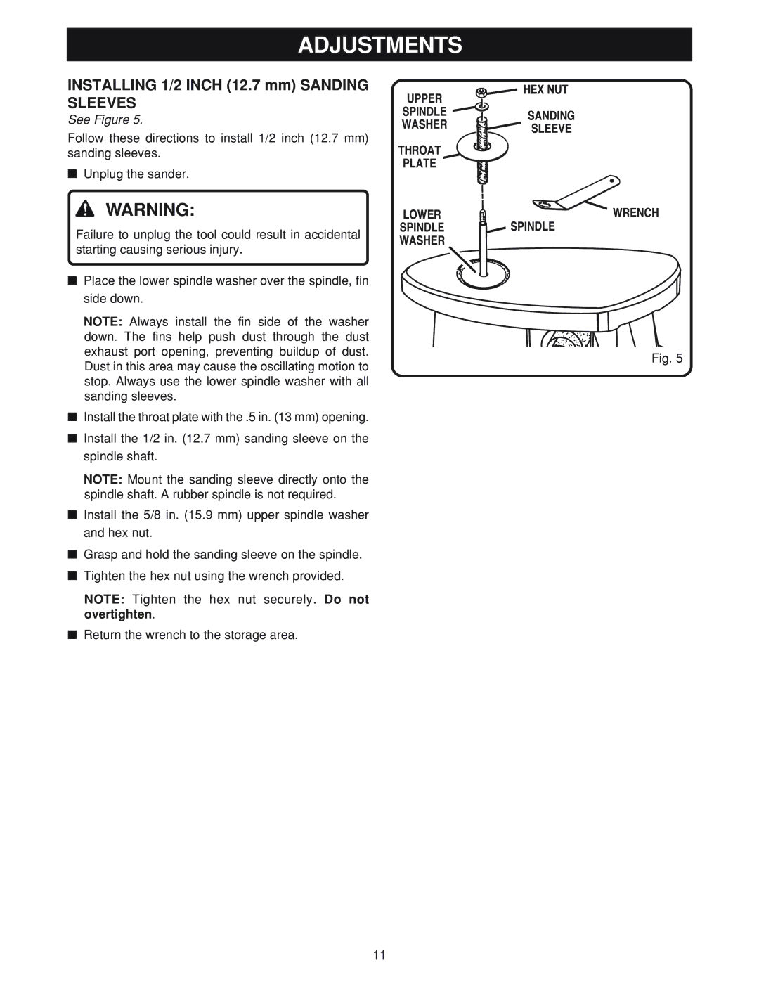 Ryobi OSS500 manual Installing 1/2 Inch 12.7 mm Sanding Sleeves 