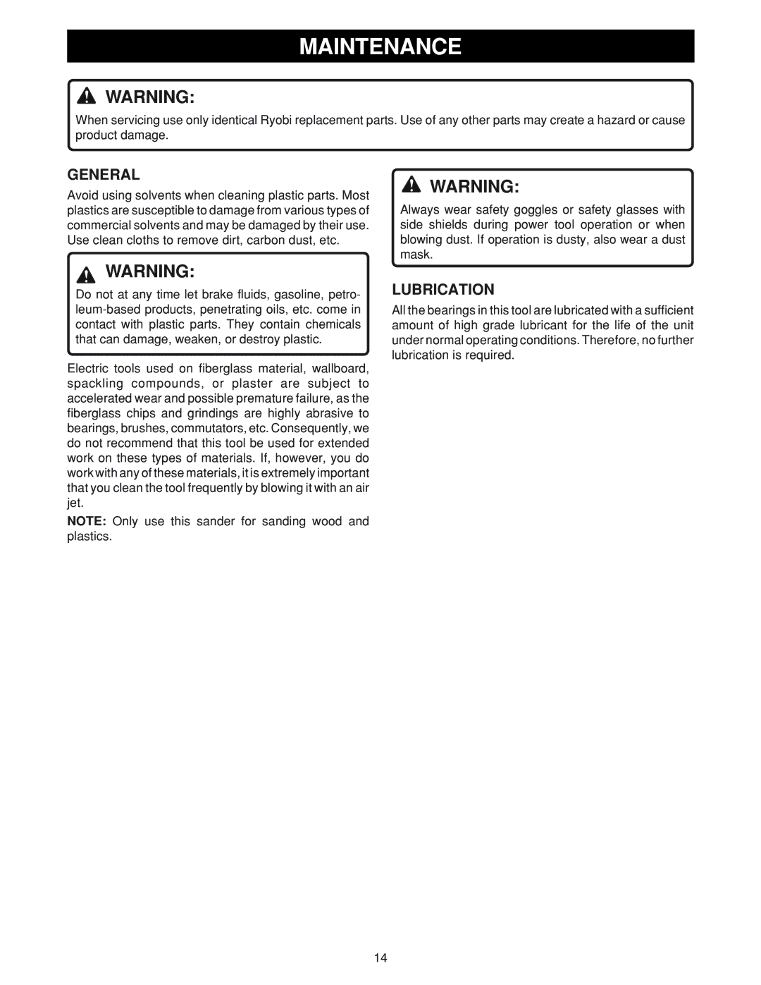 Ryobi OSS500 manual Maintenance, General, Lubrication 