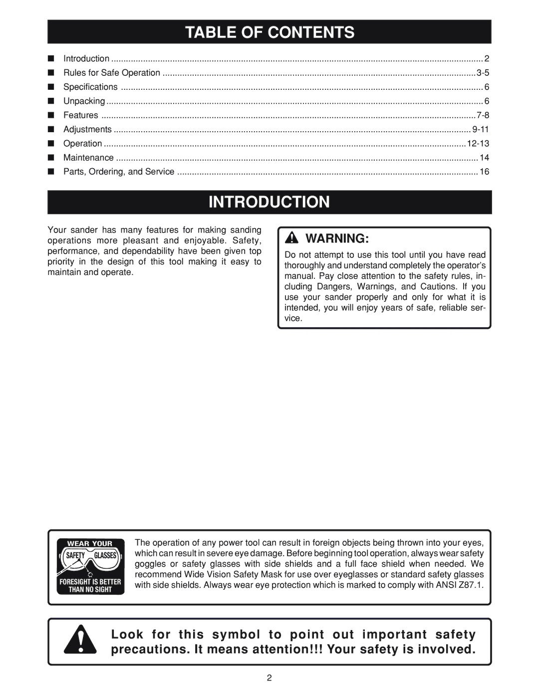 Ryobi OSS500 manual Introduction, Table of Contents 