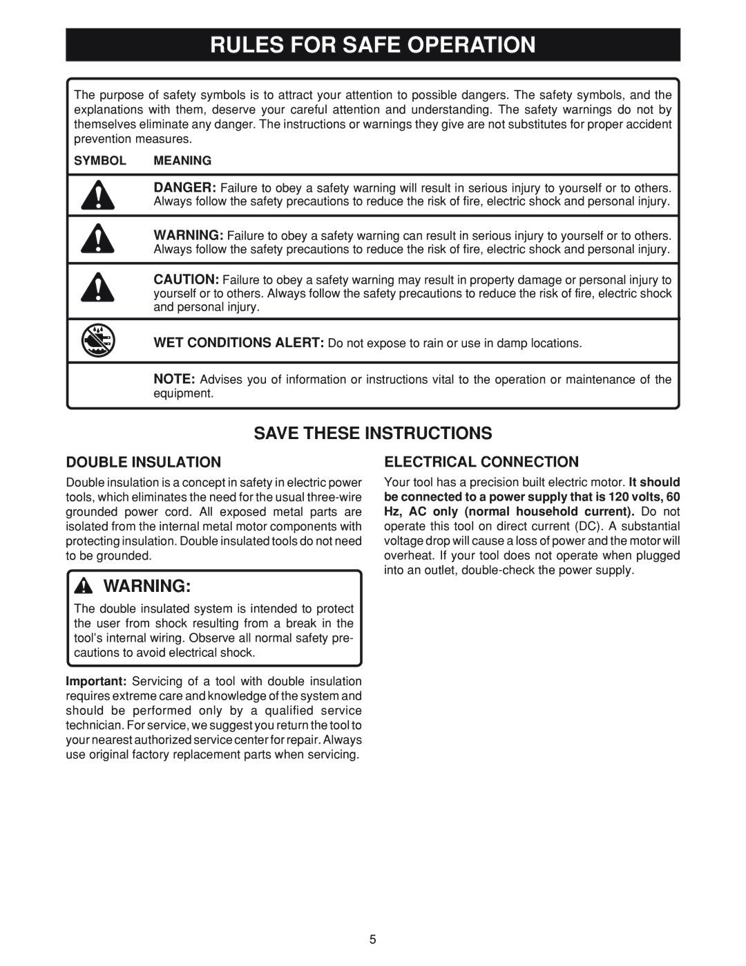 Ryobi OSS500 manual Double Insulation, Electrical Connection 