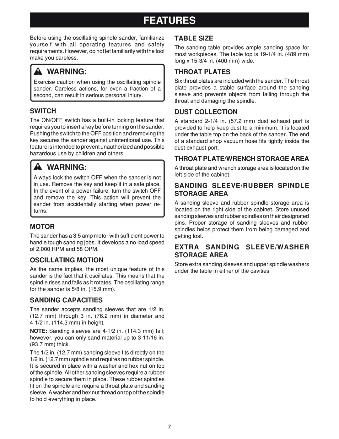 Ryobi OSS500 manual Features 