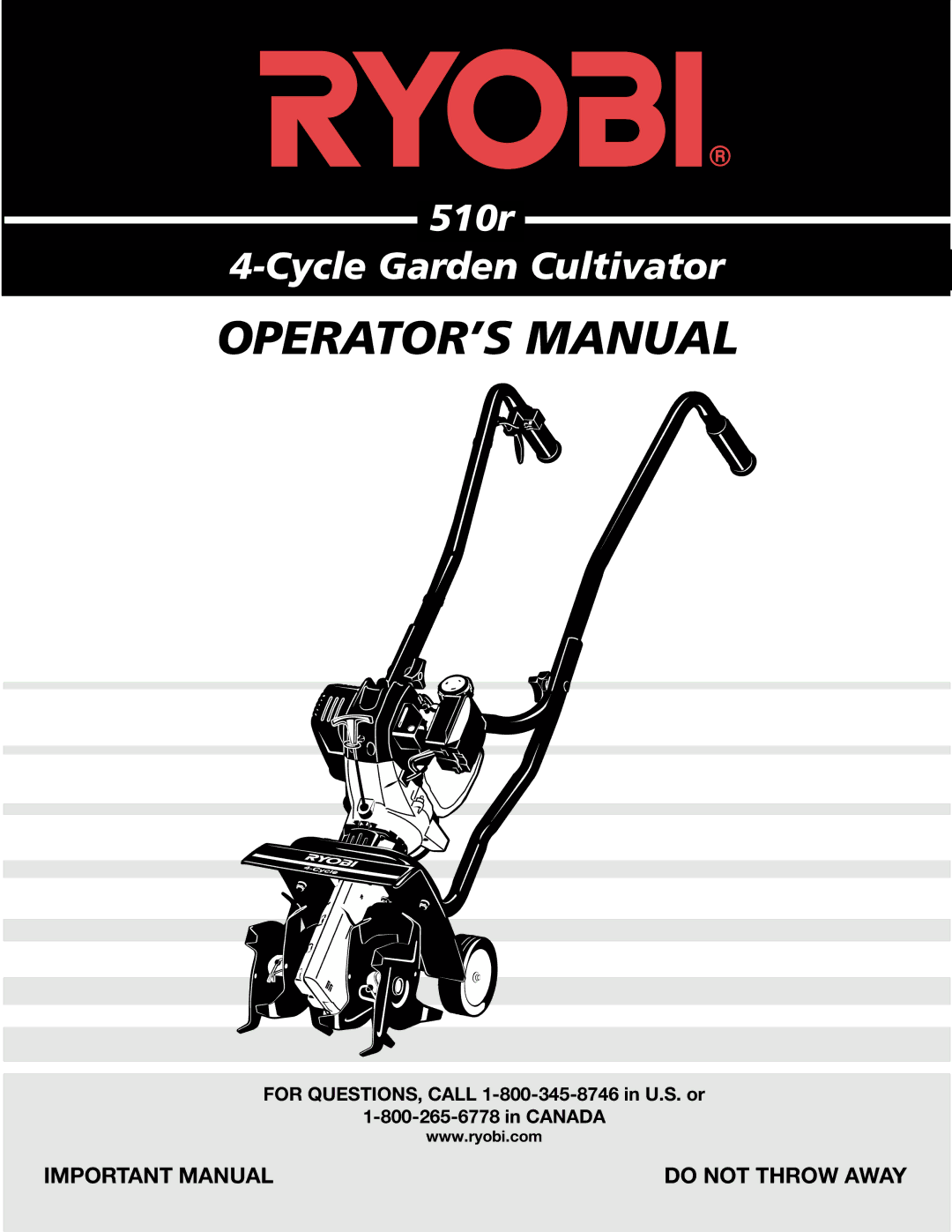 Ryobi Outdoor 510r manual OPERATOR’S Manual 