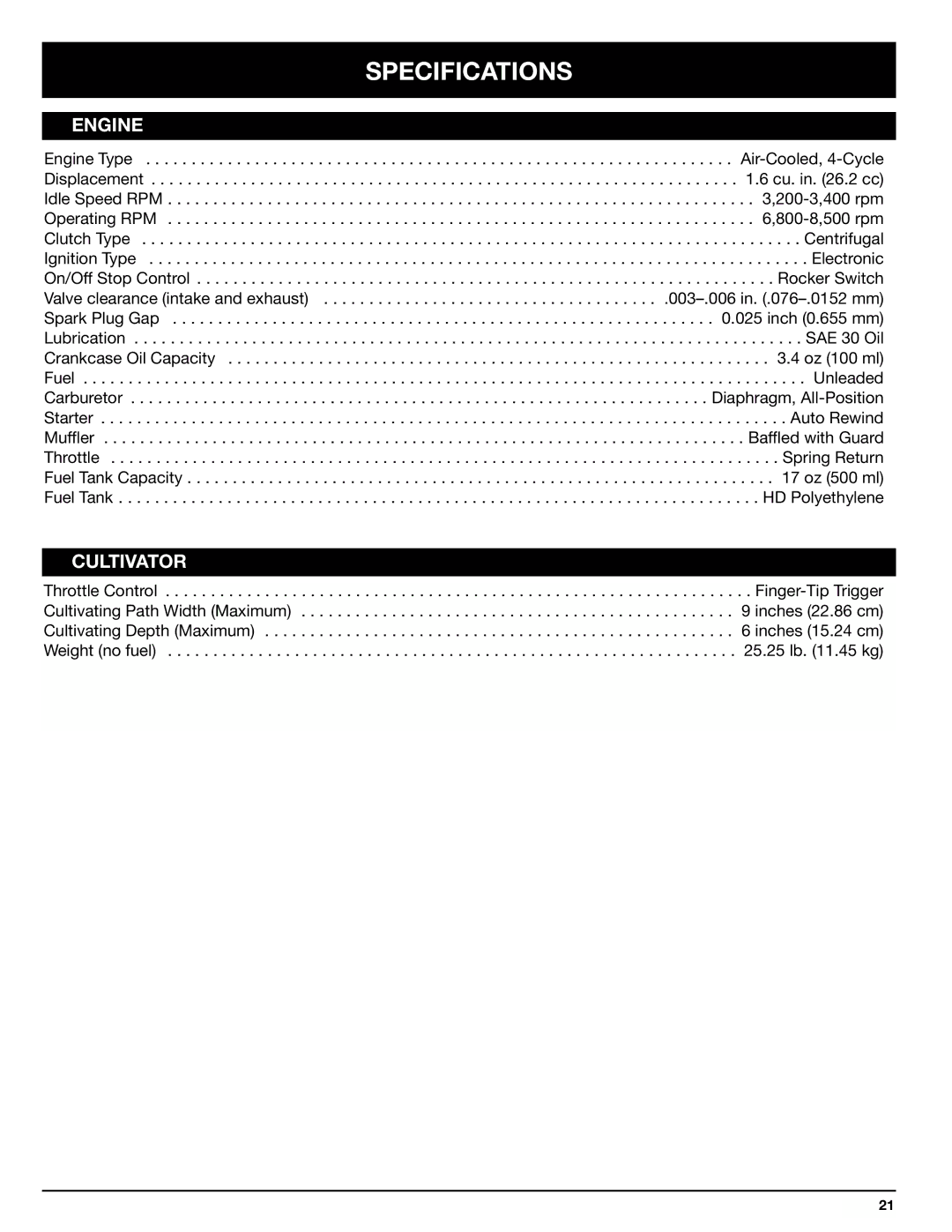 Ryobi Outdoor 510r manual Specifications, Engine 