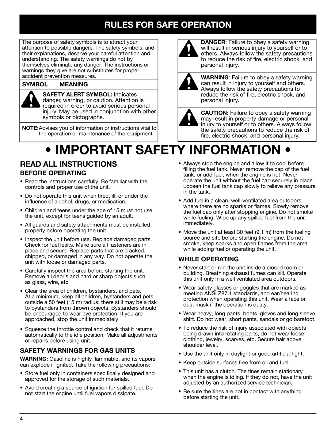 Ryobi Outdoor 510r manual Rules for Safe Operation, Symbol Meaning 