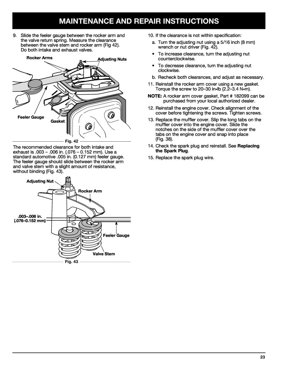 Ryobi Outdoor 875r manual Maintenance And Repair Instructions, If the clearance is not within specification 