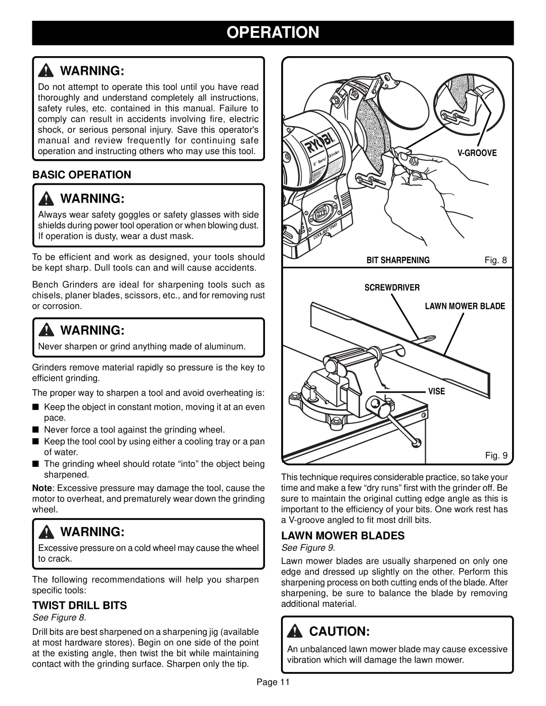 Ryobi Outdoor BGH826 Basic Operation, Twist Drill Bits, Groove BIT Sharpening Screwdriver Lawn Mower Blade, Vise 