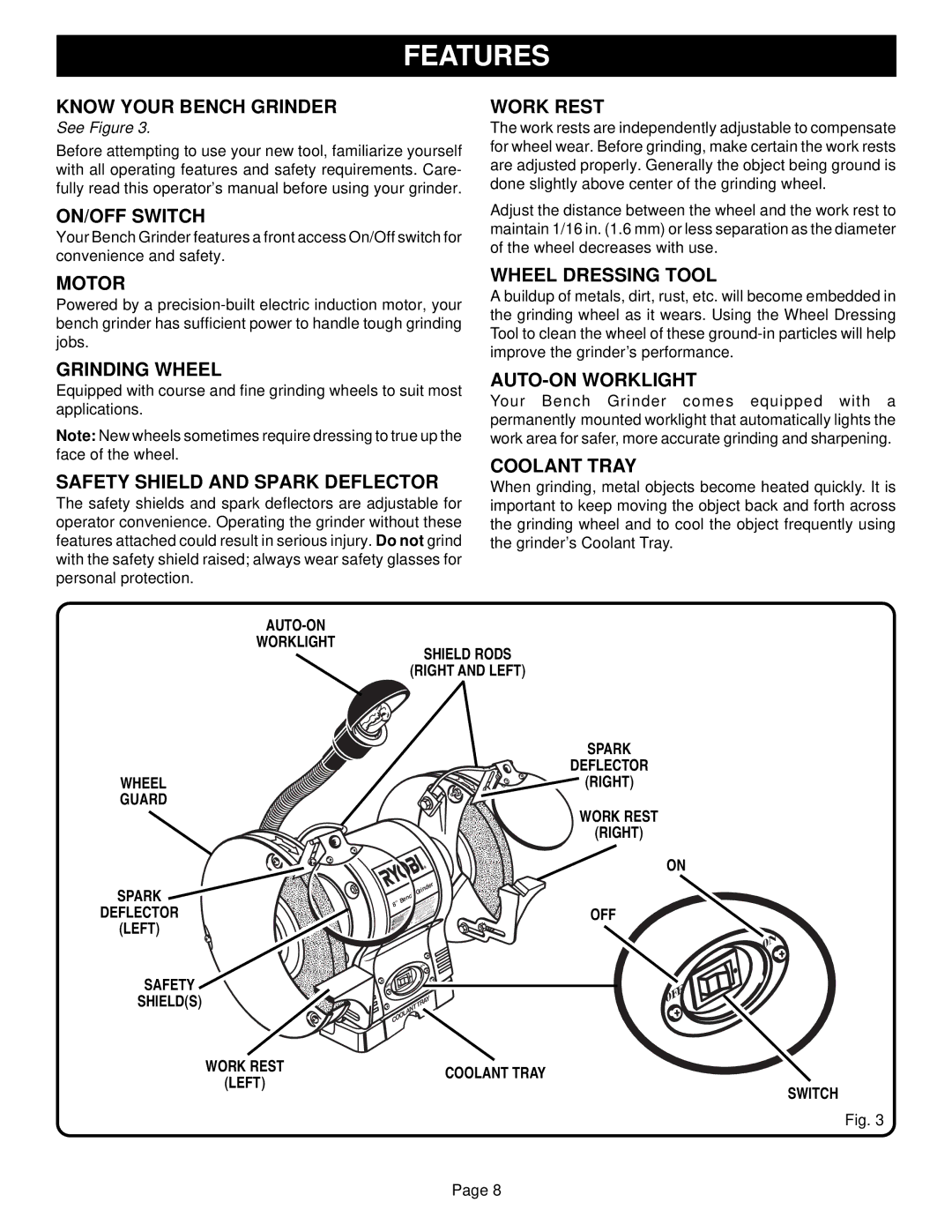 Ryobi Outdoor BGH826 warranty Features 