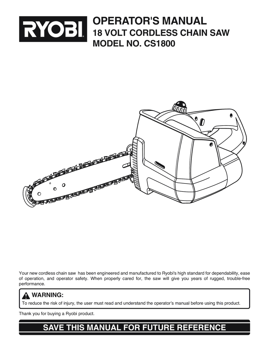 Ryobi Outdoor CS1800 manual Operators Manual 