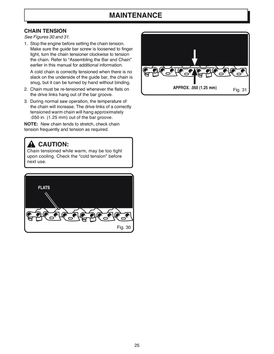 Ryobi Outdoor CS1800 manual Chain Tension, See Figures 30 