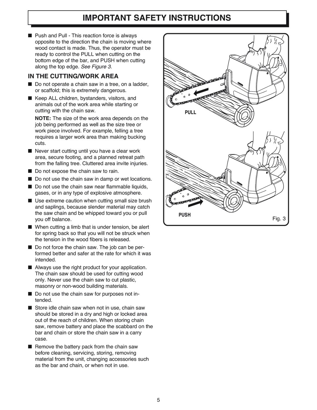 Ryobi Outdoor CS1800 manual CUTTING/WORK Area, Pull Push 