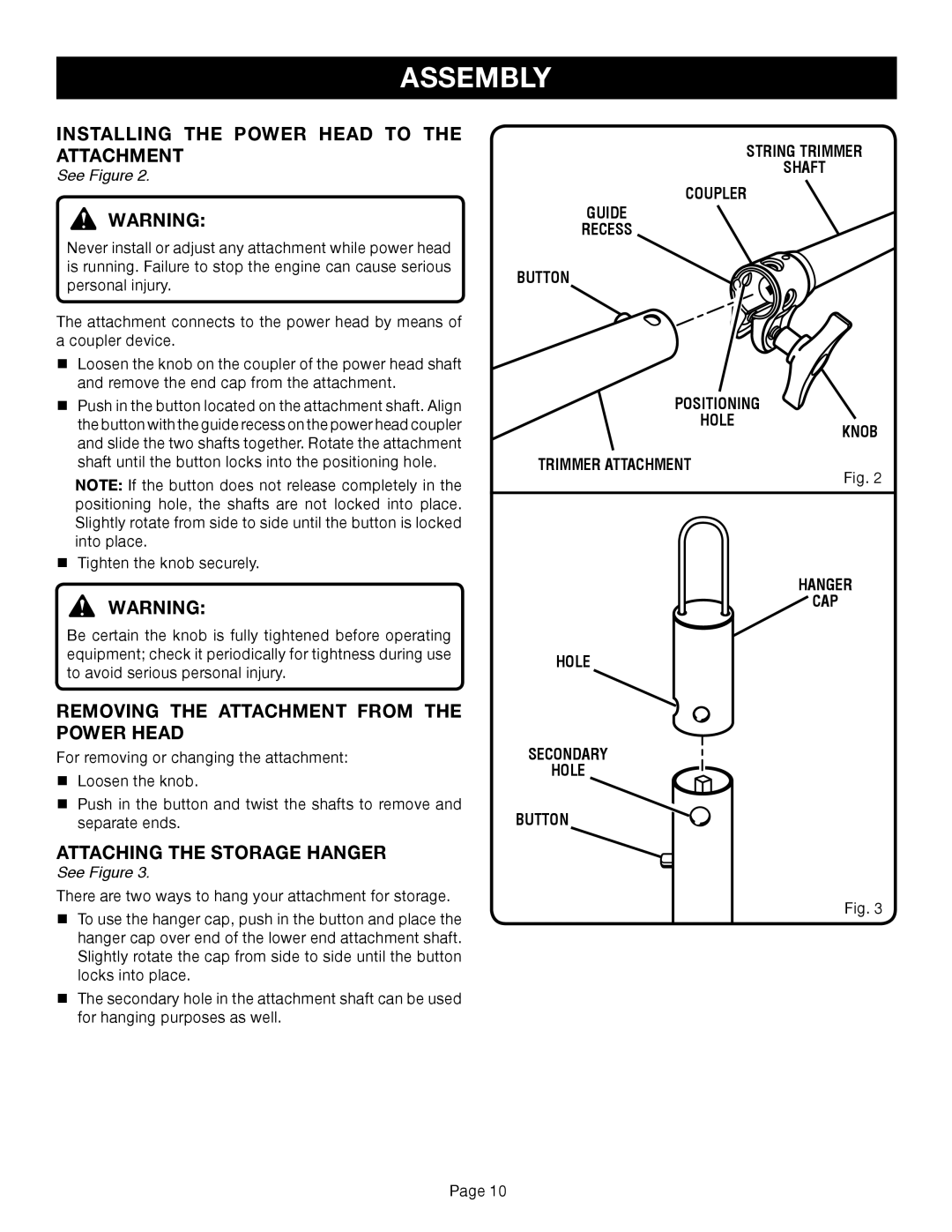 Ryobi Outdoor CS30 RY30020A, SS30 RY30040A, BC30 RY30060A manual Installing the Power Head to the Attachment, See Figure 