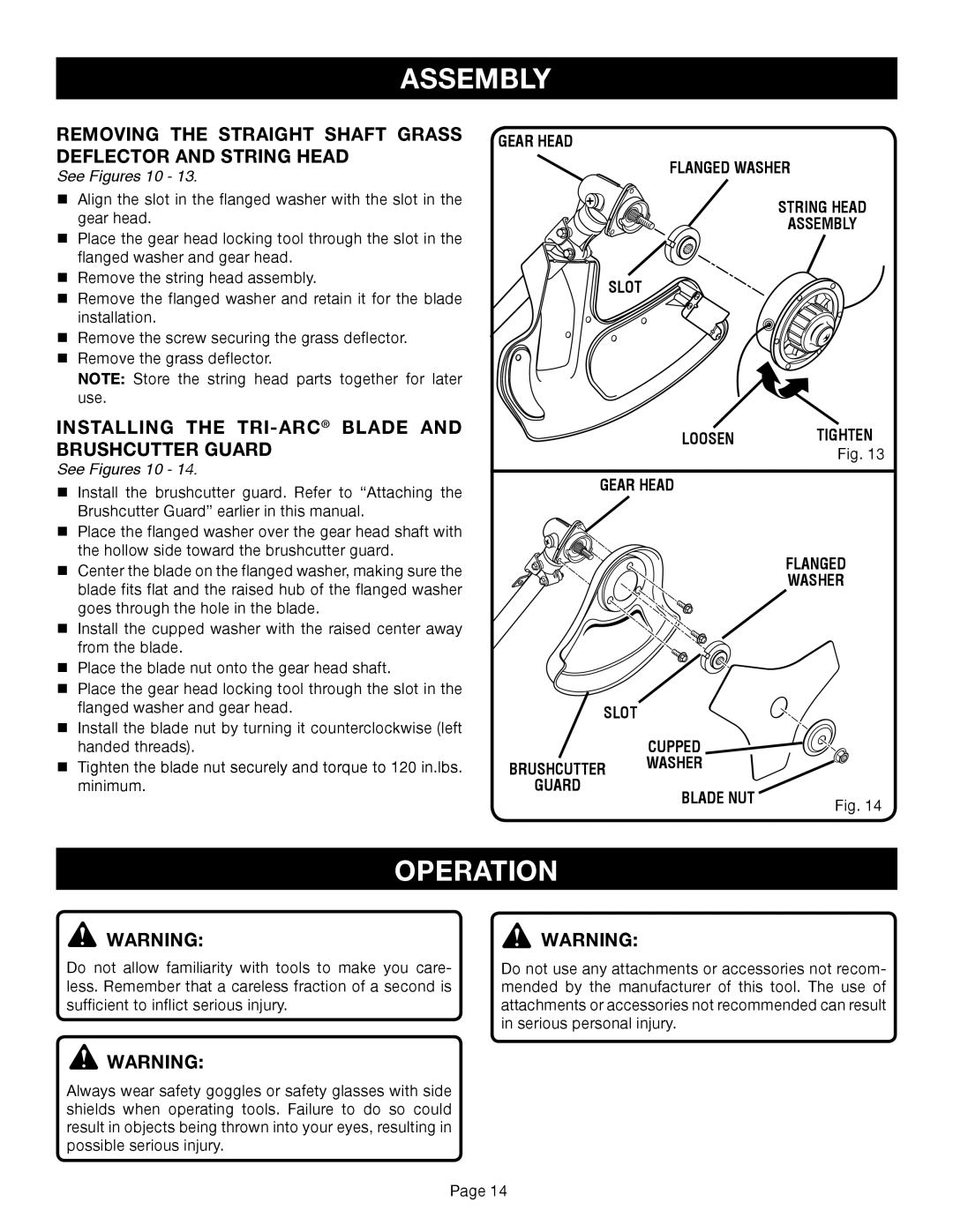 Ryobi Outdoor CS30 RY30020A, SS30 RY30040A, BC30 RY30060A Operation, Installing the TRI-ARCBLADE and Brushcutter Guard 