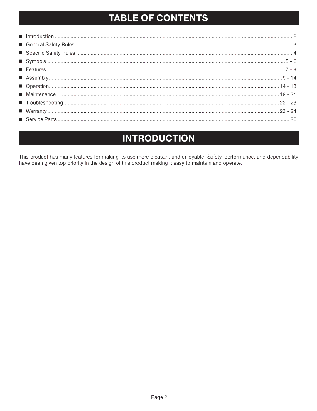 Ryobi Outdoor CS30 RY30020A, SS30 RY30040A, BC30 RY30060A manual Introduction, Table of Contents 