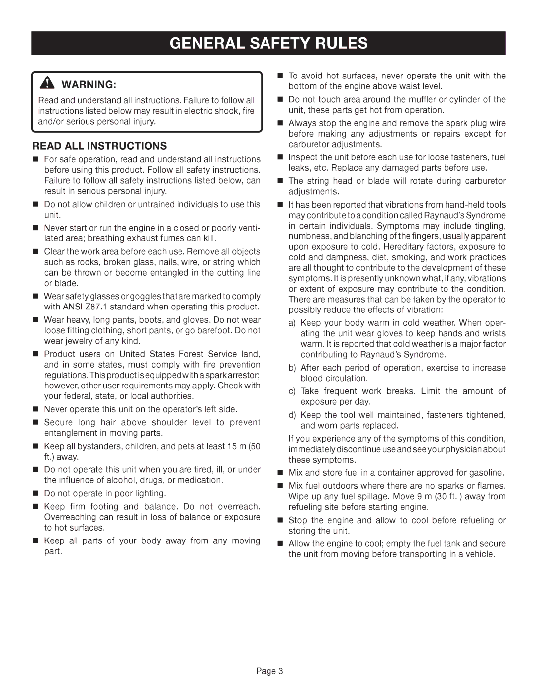 Ryobi Outdoor CS30 RY30020A, SS30 RY30040A, BC30 RY30060A manual General Safety Rules, Read ALL Instructions 