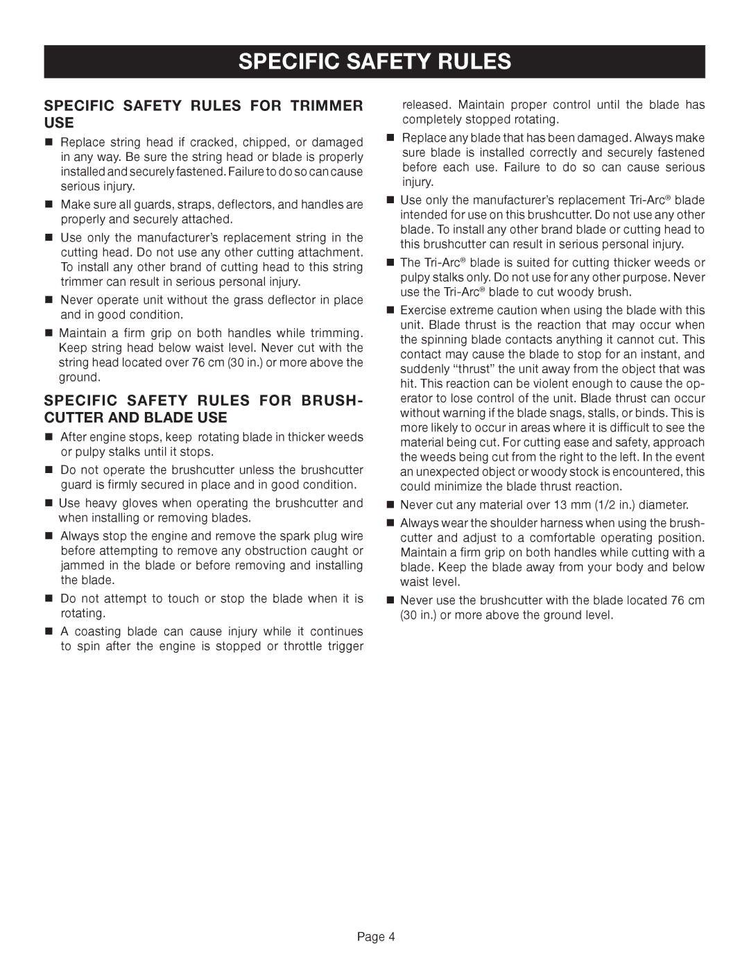 Ryobi Outdoor CS30 RY30020A, SS30 RY30040A, BC30 RY30060A manual Specific Safety Rules for Trimmer USE 